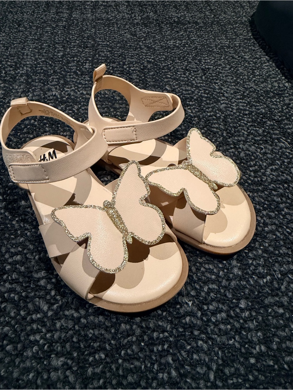 H&M Girls Cream Sandals with Glitter Butterfly Appliqués